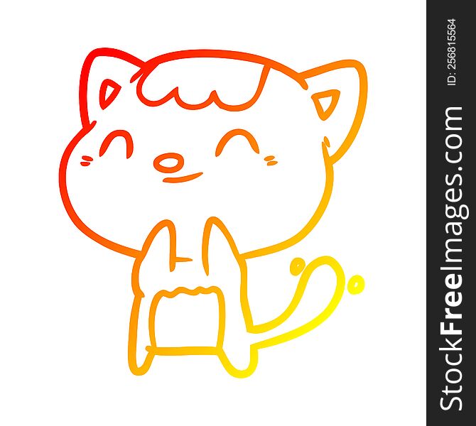 warm gradient line drawing of a cute happy little cat