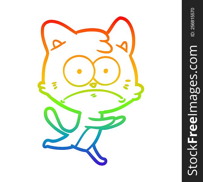 Rainbow Gradient Line Drawing Cartoon Nervous Cat
