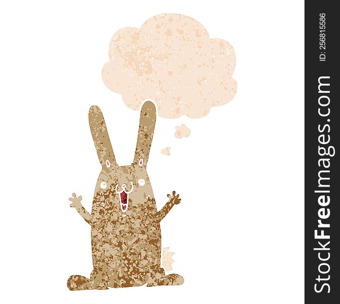 Cartoon Rabbit And Thought Bubble In Retro Textured Style