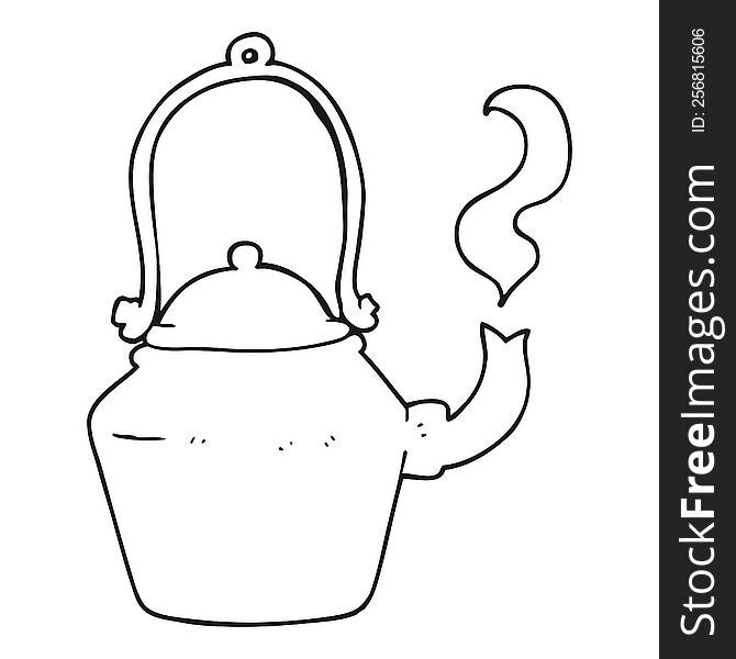freehand drawn black and white cartoon old black kettle