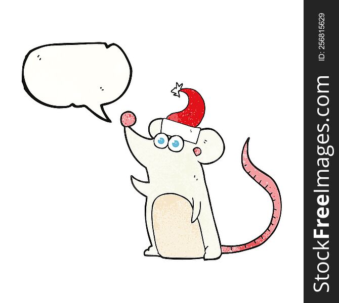 Speech Bubble Textured Cartoon Mouse In Christmas Hat