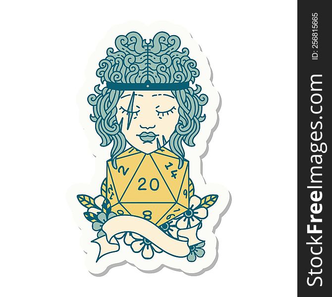 sticker of a human barbarian with natural 20 dice roll. sticker of a human barbarian with natural 20 dice roll