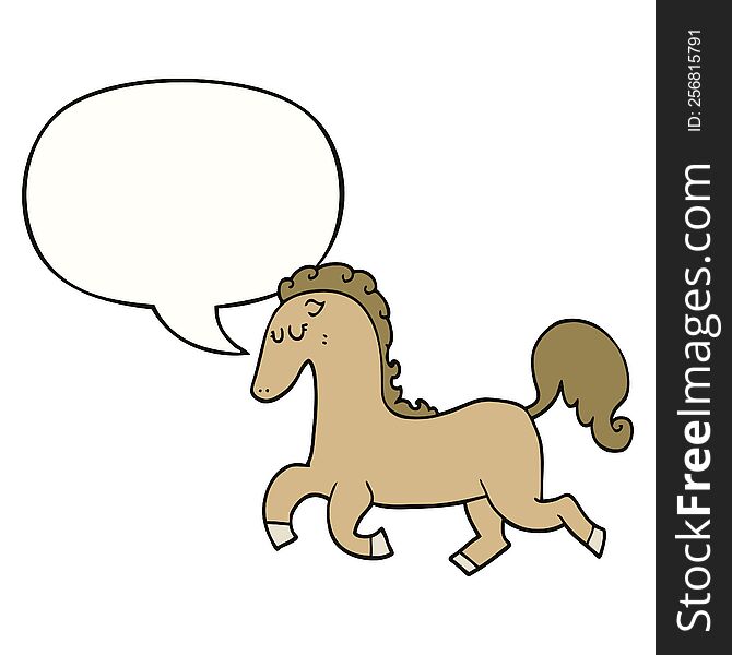 Cartoon Horse Running And Speech Bubble