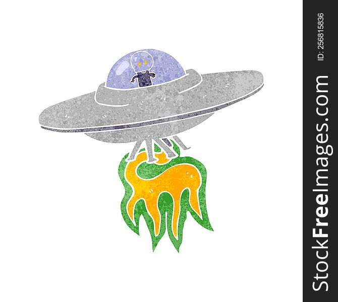 freehand retro cartoon alien flying saucer