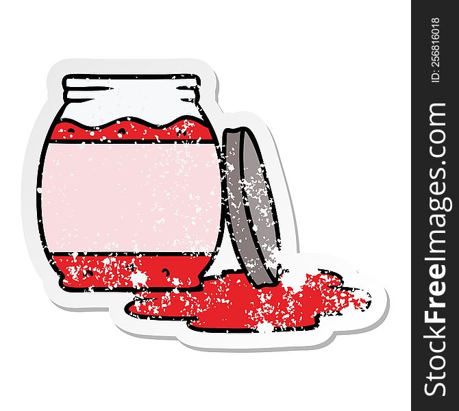 Distressed Sticker Cartoon Doodle Of A Strawberry Jam