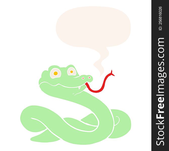 Cartoon Snake And Speech Bubble In Retro Style