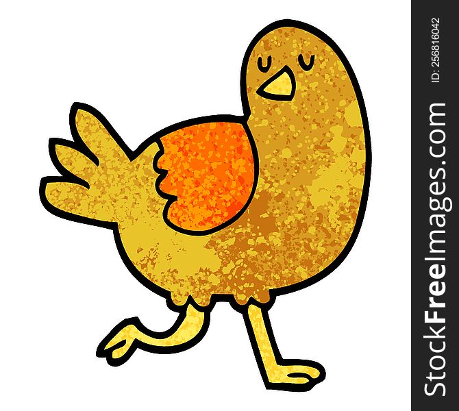Grunge Textured Illustration Cartoon Bird Running