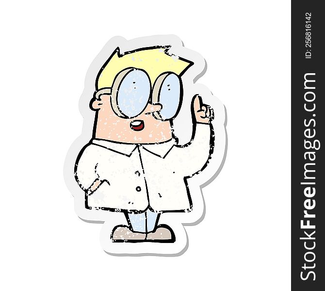 Retro Distressed Sticker Of A Cartoon Scientist