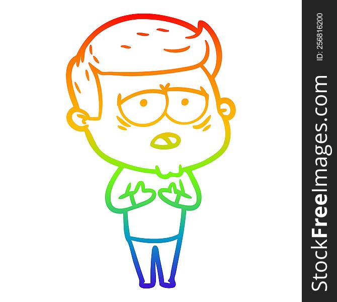 rainbow gradient line drawing of a cartoon tired man