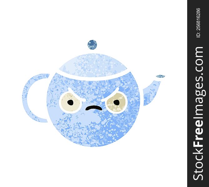 retro illustration style cartoon of a angry tea pot