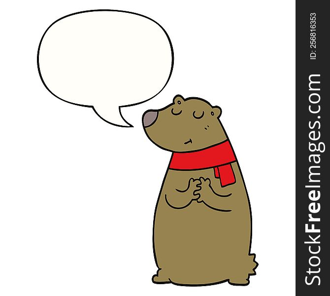 Cartoon Bear Wearing Scarf And Speech Bubble