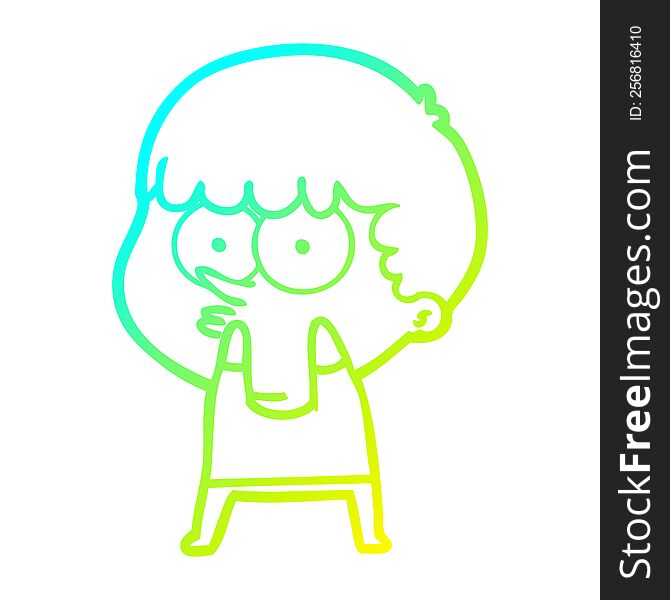 Cold Gradient Line Drawing Cartoon Curious Boy