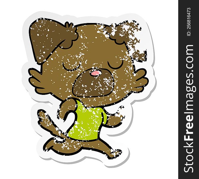 distressed sticker of a cartoon dog jogging