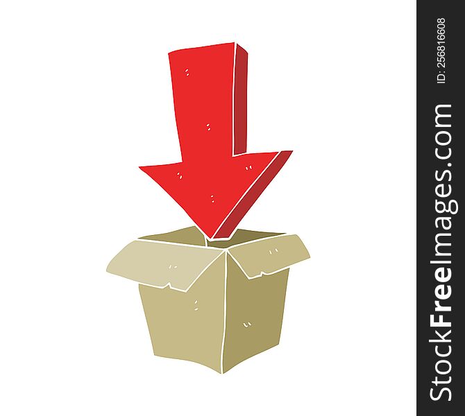flat color illustration of a cartoon empty box with arrow