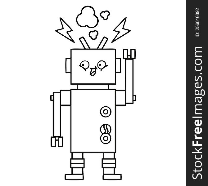 Line Drawing Cartoon Dancing Robot