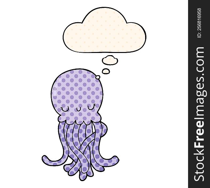 cute cartoon jellyfish with thought bubble in comic book style