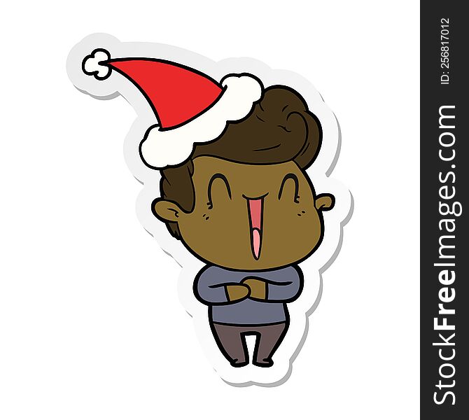 Excited Man Sticker Cartoon Of A Wearing Santa Hat