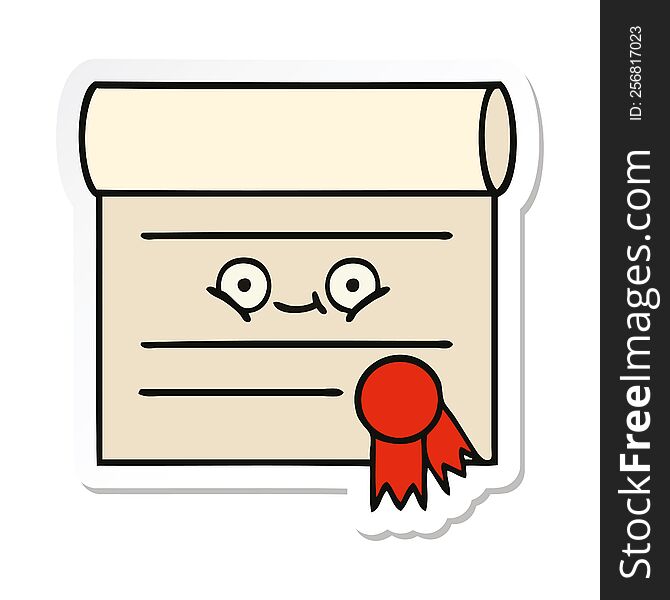 Sticker Of A Cute Cartoon Certificate