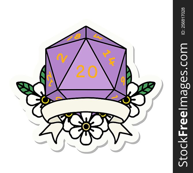 Natural 20 Critical Hit D20 Dice Roll Sticker