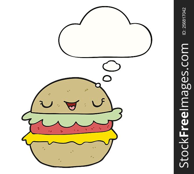 Cartoon Burger And Thought Bubble