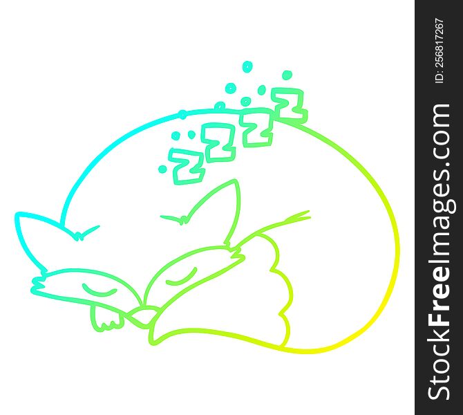 Cold Gradient Line Drawing Cartoon Sleeping Fox