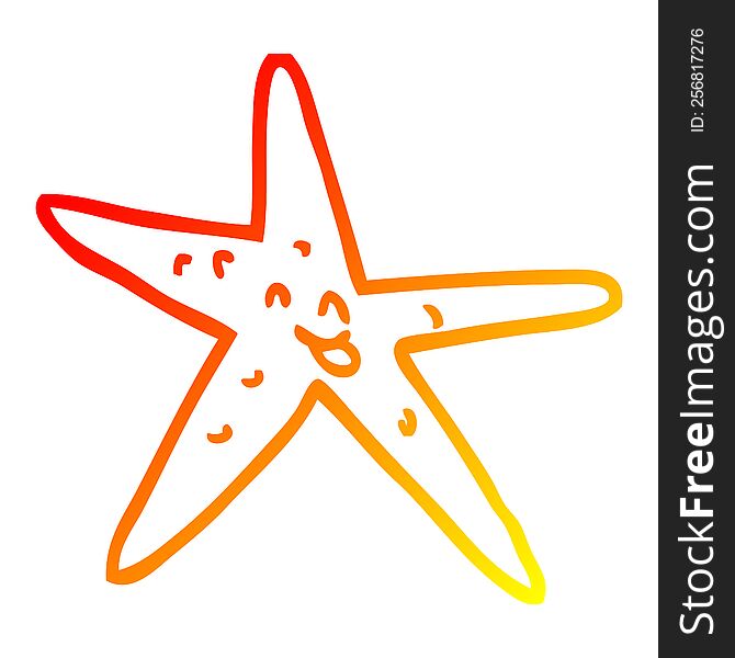 warm gradient line drawing of a cartoon happy star fish