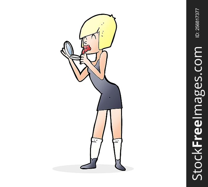 cartoon woman applying lipstick