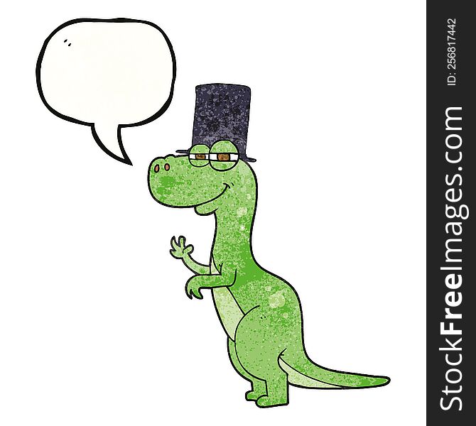 Speech Bubble Textured Cartoon Dinosaur Wearing Top Hat