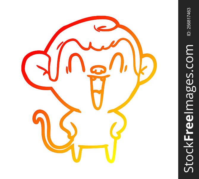 warm gradient line drawing of a cartoon laughing monkey