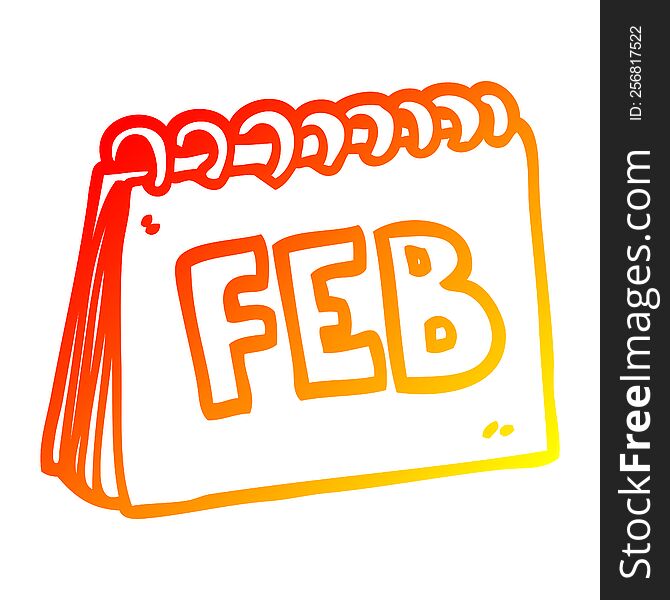 Warm Gradient Line Drawing Cartoon Calendar Showing Month Of February