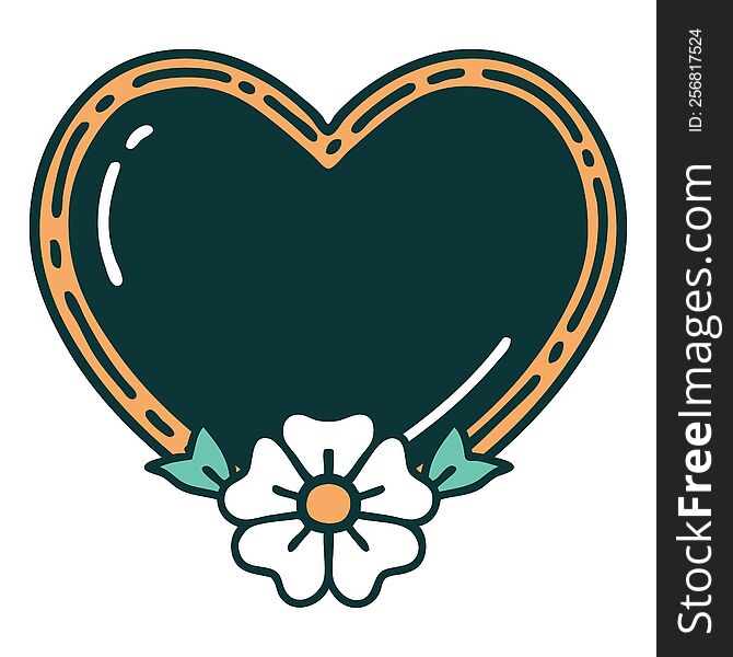 Tattoo Style Icon Of A Heart And Flower