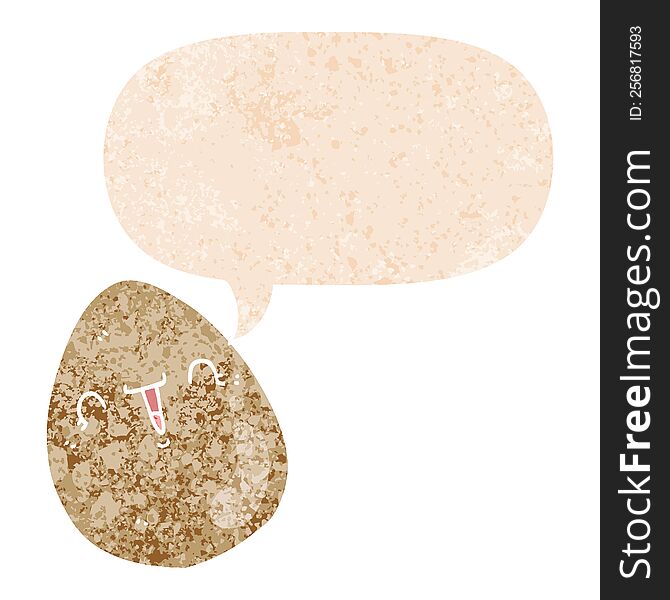 Cartoon Egg And Speech Bubble In Retro Textured Style