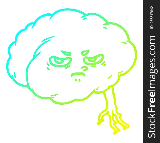cold gradient line drawing of a cartoon brain