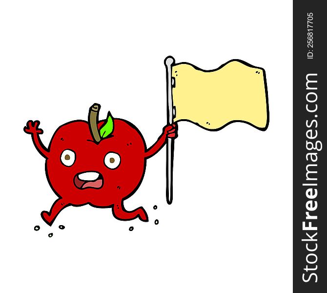 cartoon funny apple with flag
