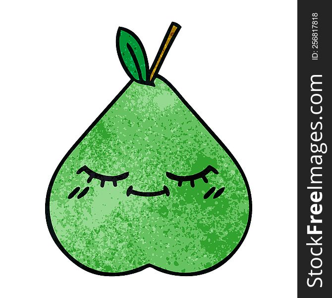 retro grunge texture cartoon of a green pear