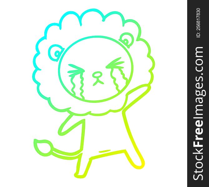 cold gradient line drawing cartoon crying lion