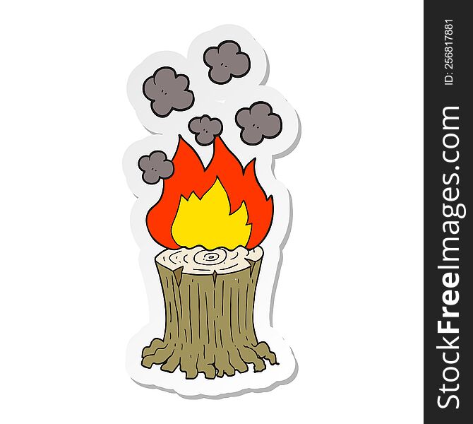 sticker of a cartoon burning tree stump