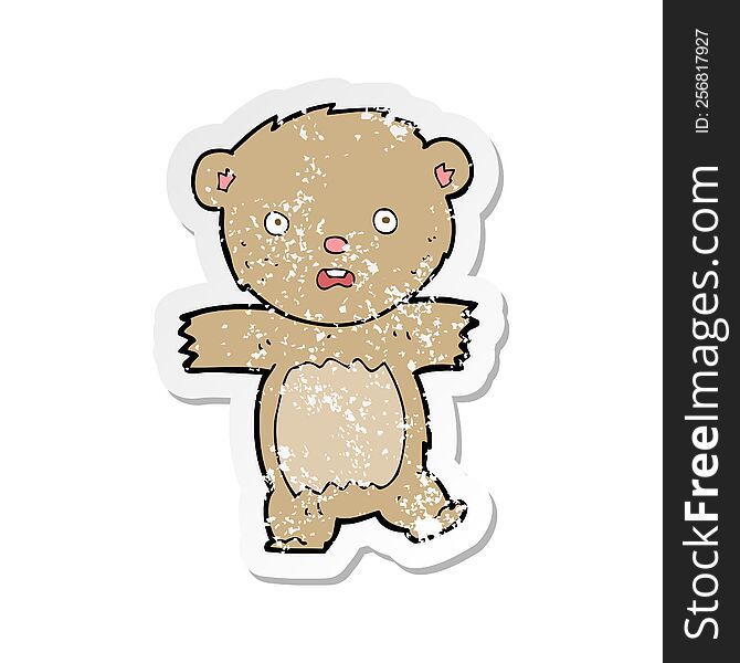 Retro Distressed Sticker Of A Cartoon Shocked Teddy Bear