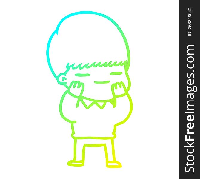 cold gradient line drawing of a cartoon smug boy