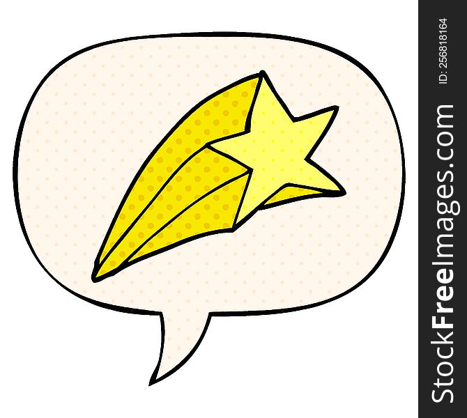 Cartoon Shooting Star And Speech Bubble In Comic Book Style