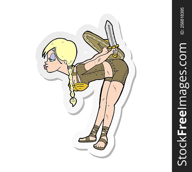 sticker of a cartoon viking girl bowing