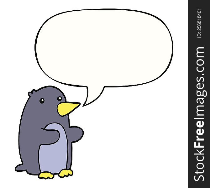 Cartoon Penguin And Speech Bubble