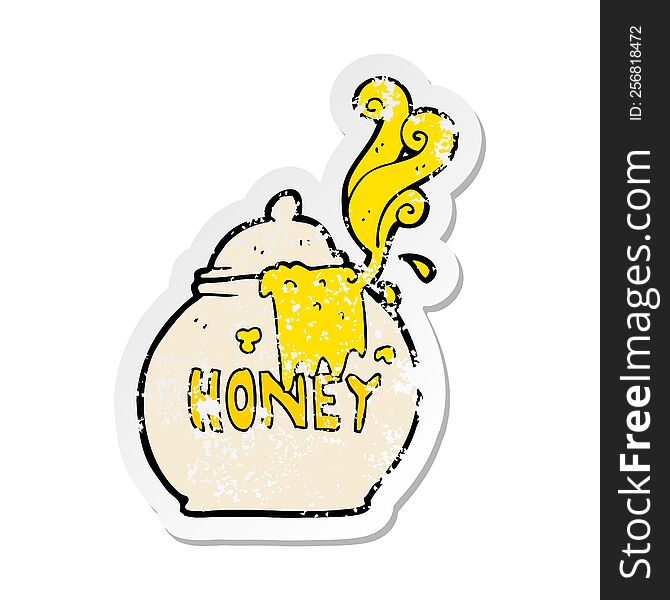 Retro Distressed Sticker Of A Cartoon Honey Pot