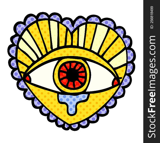 Cartoon Doodle Crying Eye Heart Tattoo Symbol