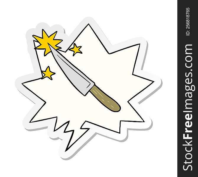 cartoon sharp kitchen knife and speech bubble sticker