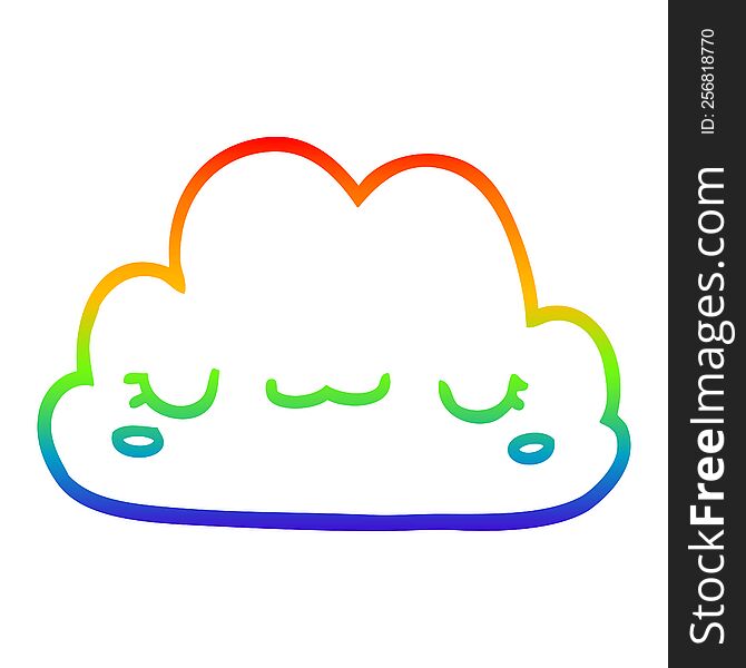 rainbow gradient line drawing of a cute cartoon cloud