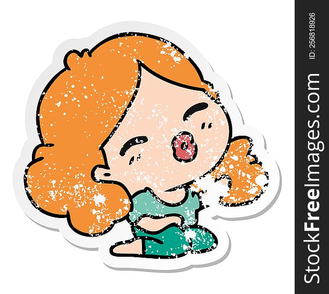 Distressed Sticker Cartoon Of Cute Kawaii Girl