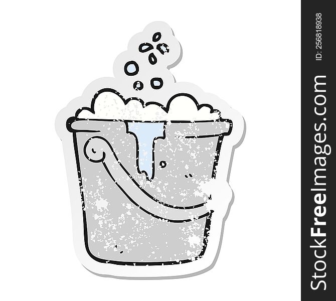 Retro Distressed Sticker Of A Cartoon Cleaning Bucket