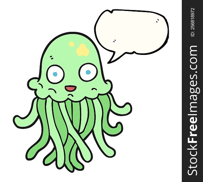 freehand drawn speech bubble cartoon octopus