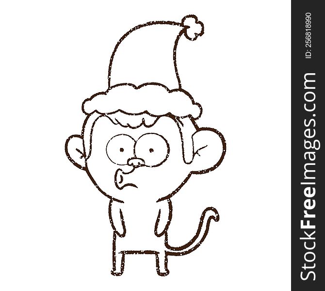 Festive Monkey Charcoal Drawing